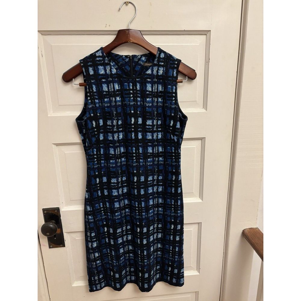 J. McLaughlin Blue Black Abstract Plaid Printed Scuba Dress Size XS Sleeveless